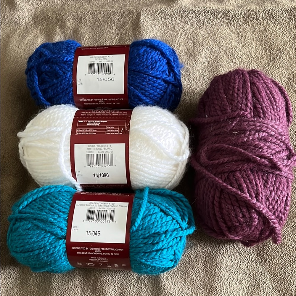 NWT Colorful Yarn Bundle - Blue, Teal, White, Purple
